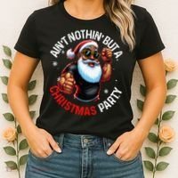 Festive African American Santa Claus PJ Women's T-Shirt thumb 2