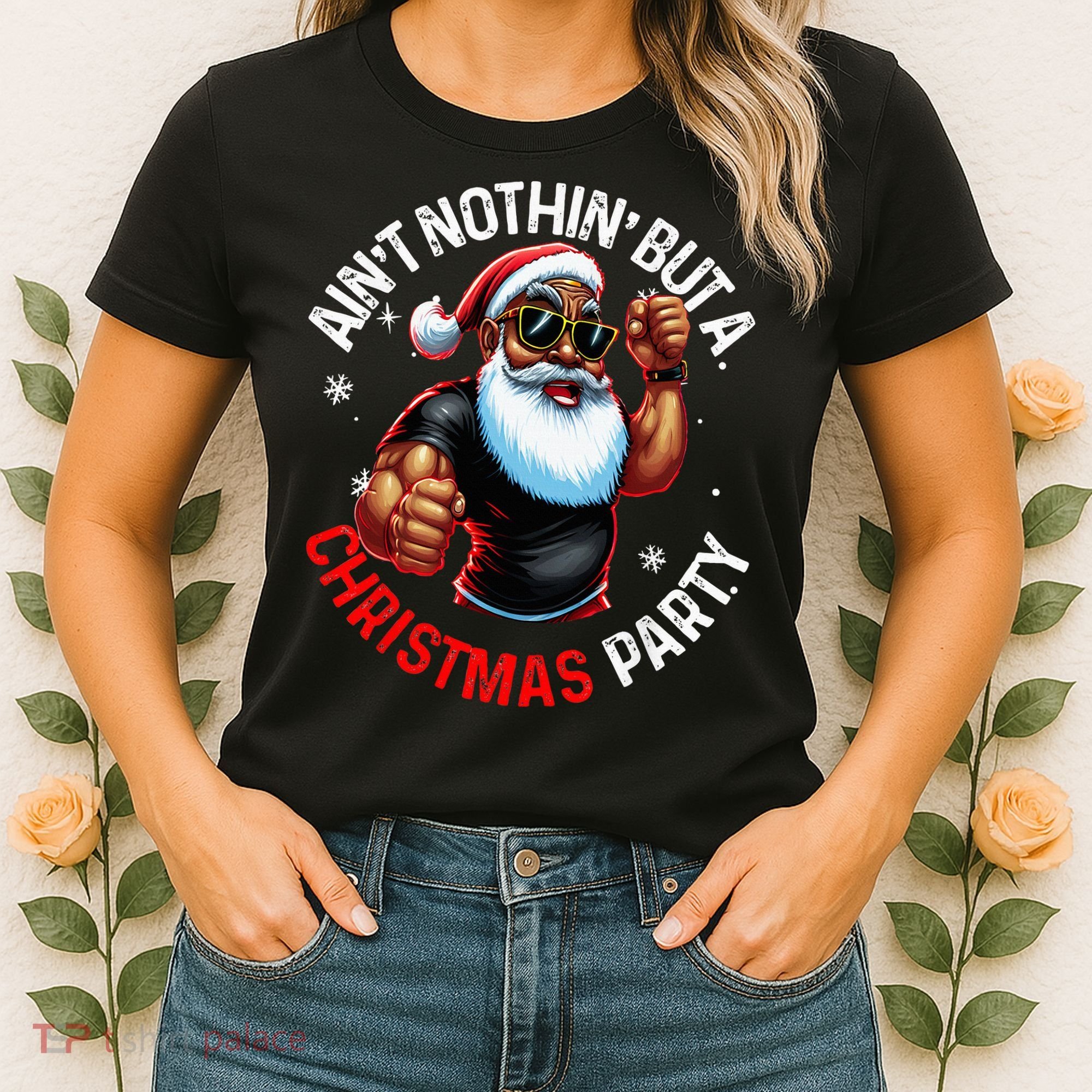 Festive African American Santa Claus PJ Women's T-Shirt
