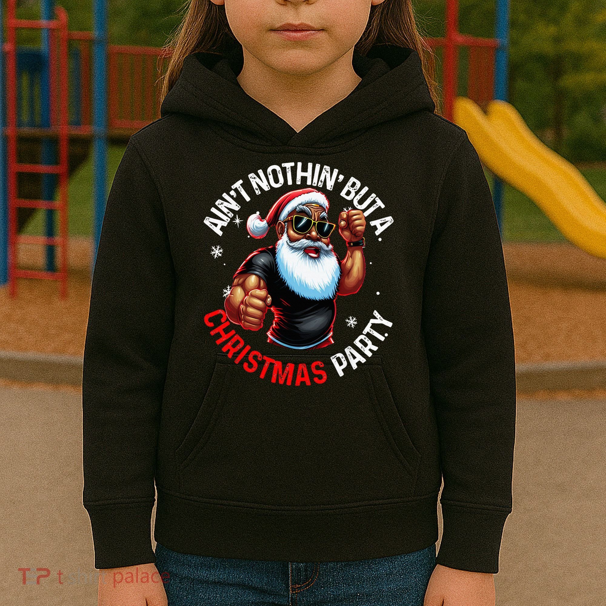 Festive African American Santa Claus PJ Kids Hoodie