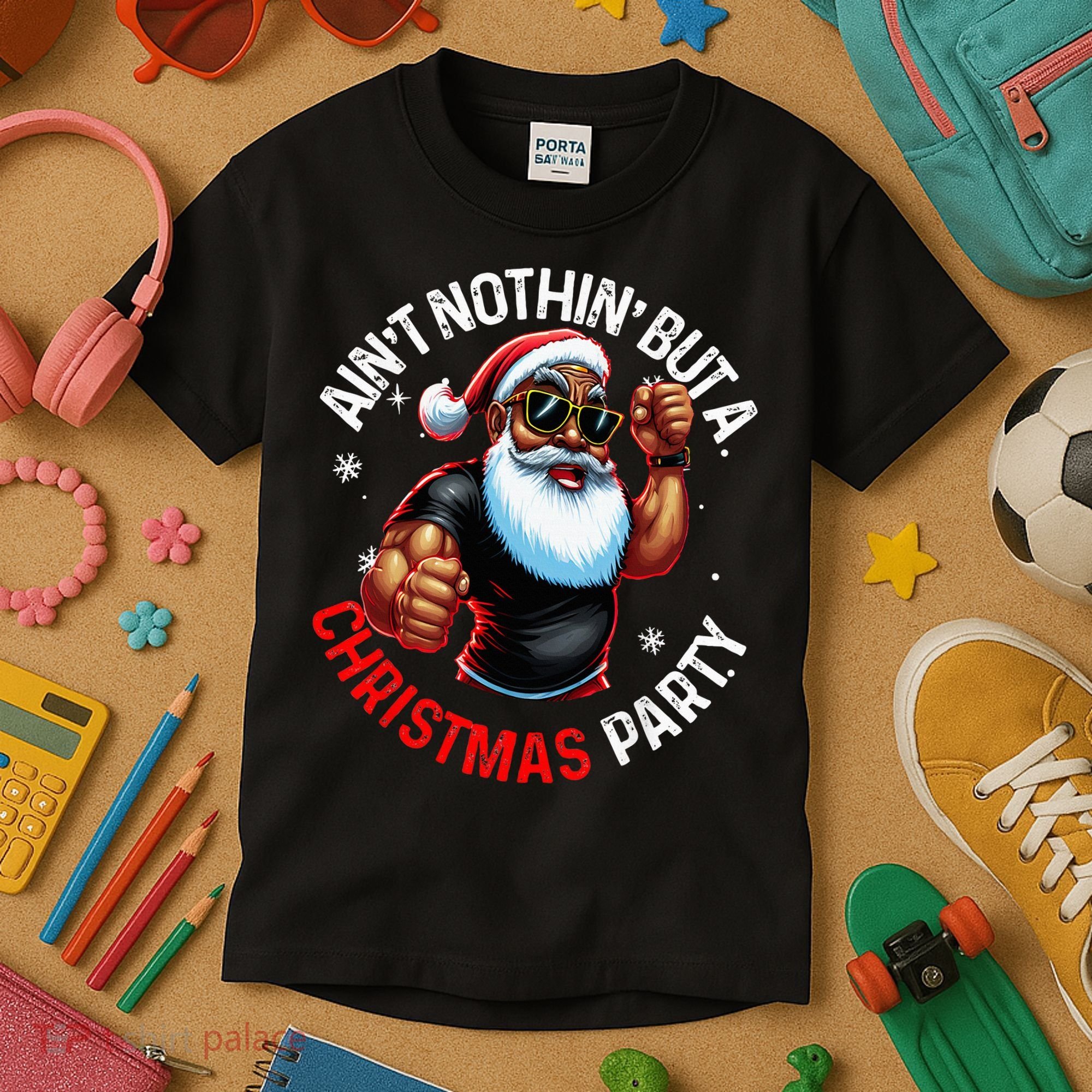 Festive African American Santa Claus PJ Kids T-Shirt