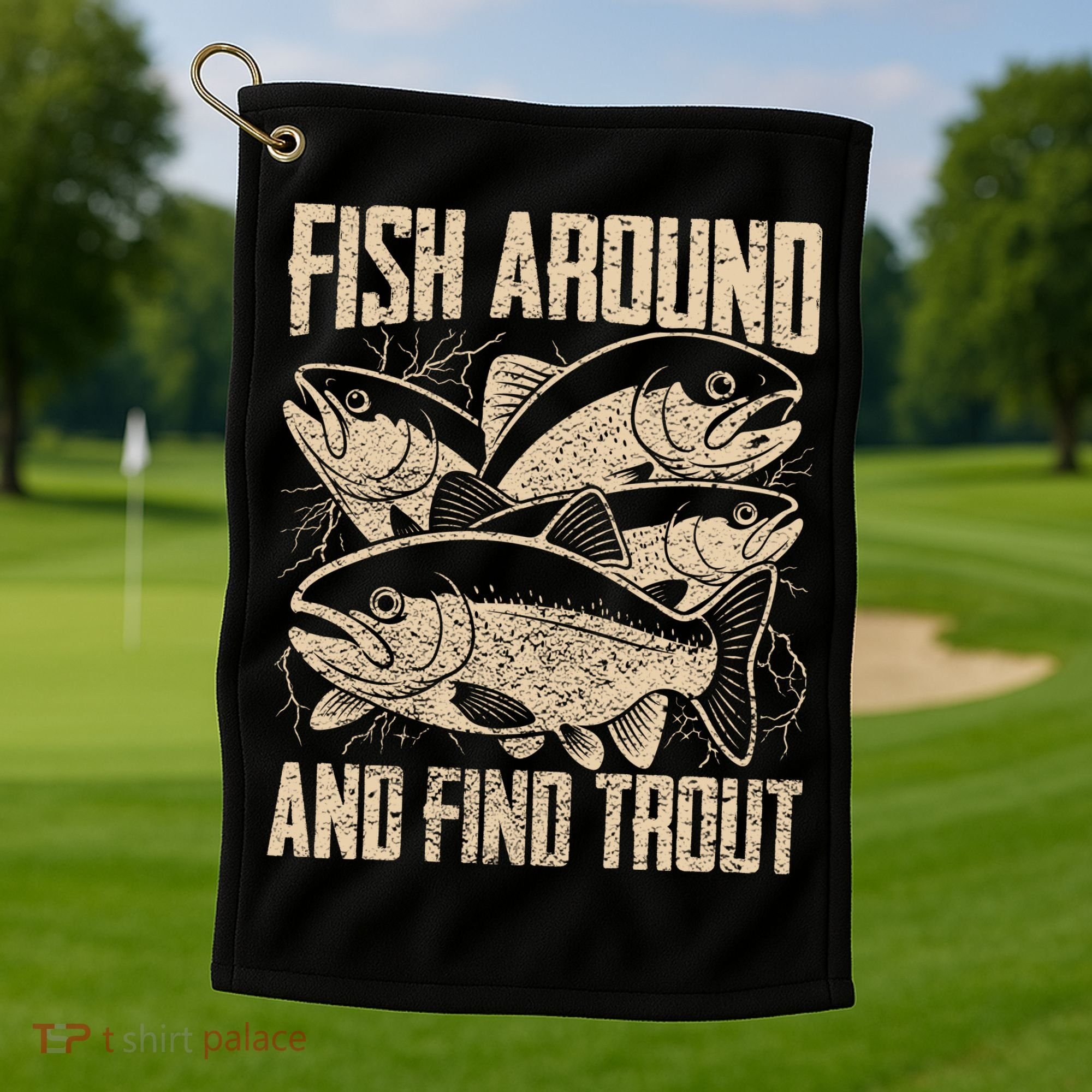 Fish Around And Find Trout Funny Fishing Meme Golf Towel