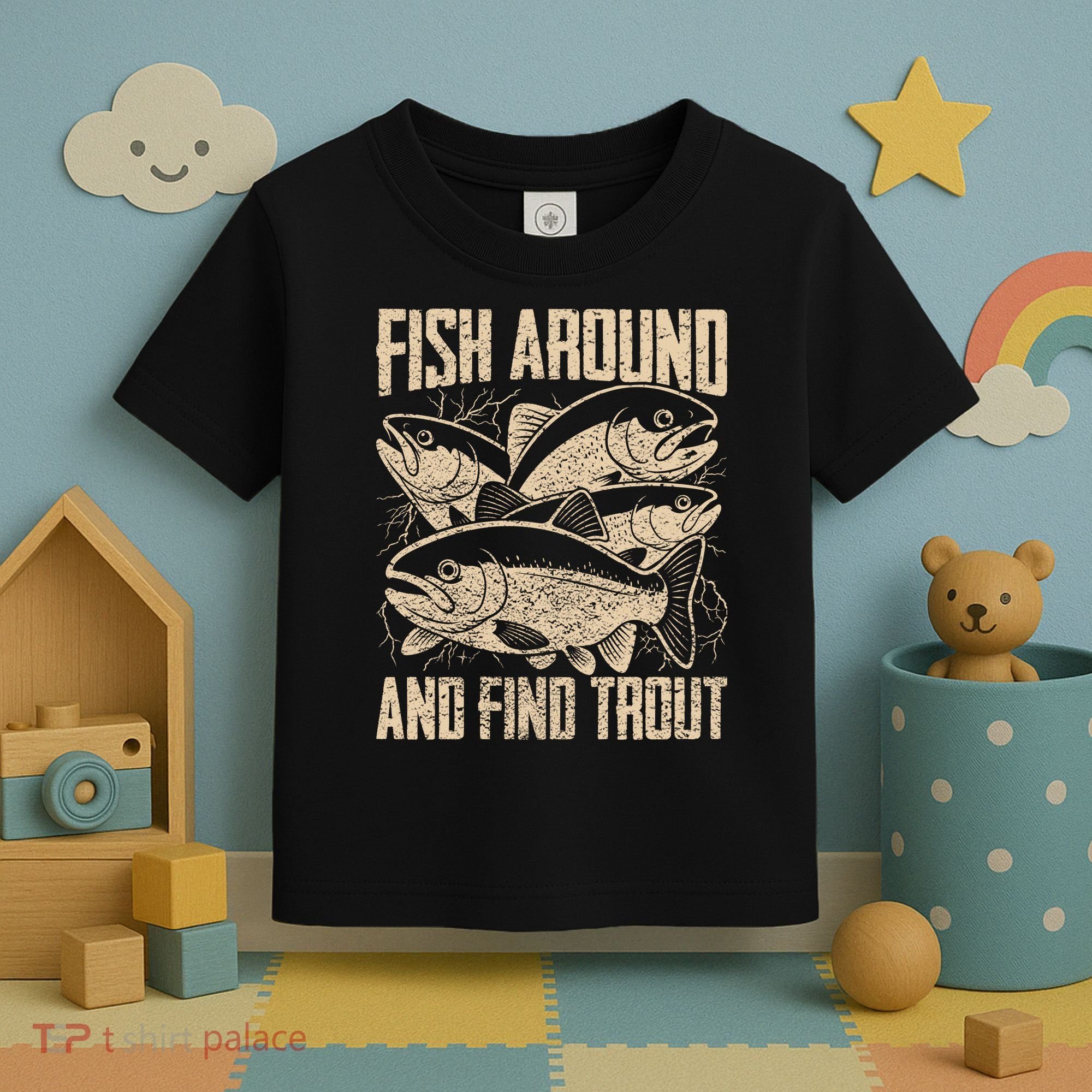 Fish Around And Find Trout Funny Fishing Meme Toddler T-Shirt