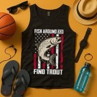 Fish Around And Find Trout Funny Fishing Tank Top thumb 4