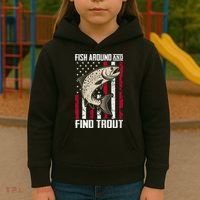 Fish Around And Find Trout Funny Fishing Kids Hoodie thumb 3