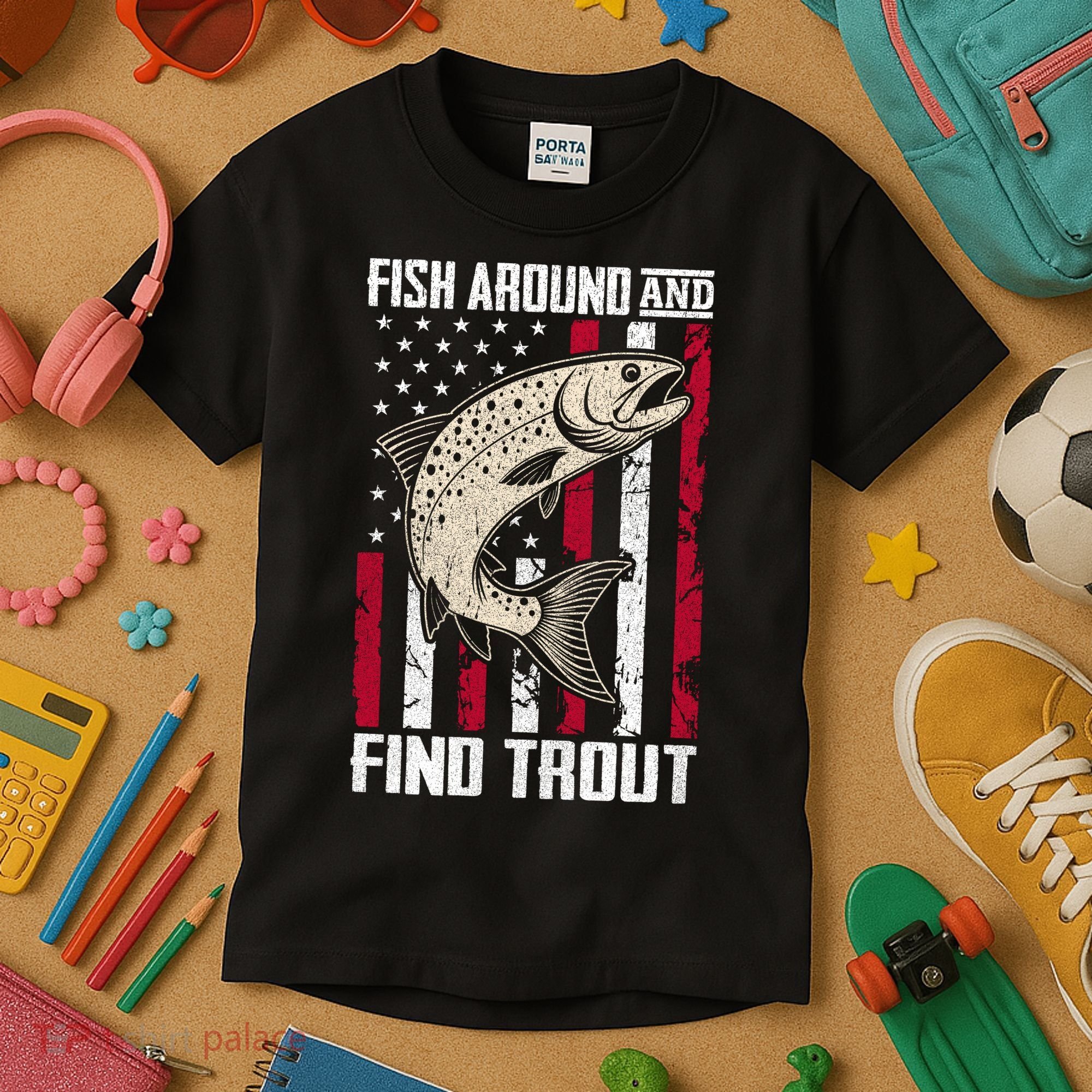 Fish Around And Find Trout Funny Fishing Kids T-Shirt
