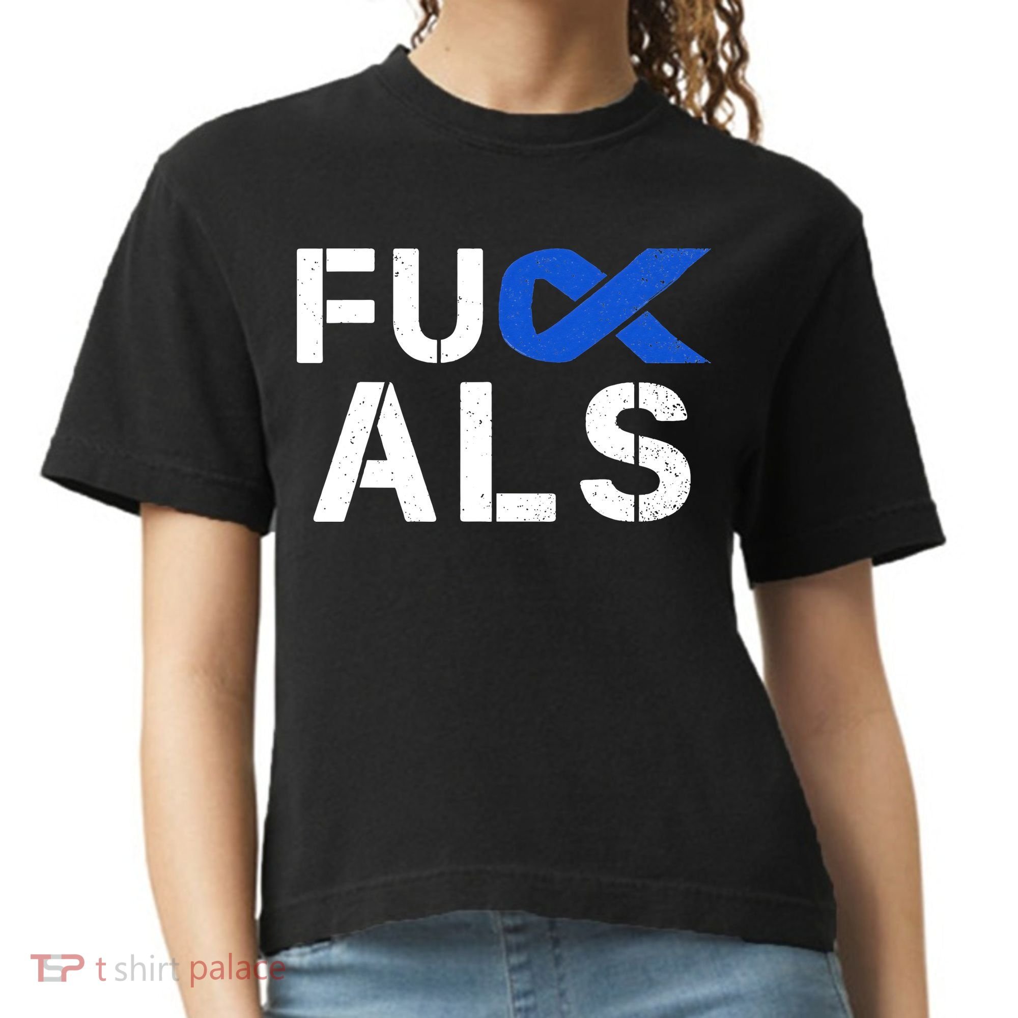 Fuck ALS Awareness Month Blue Ribbon Support Squad Fighter Comfort Colors Boxy T-Shirt