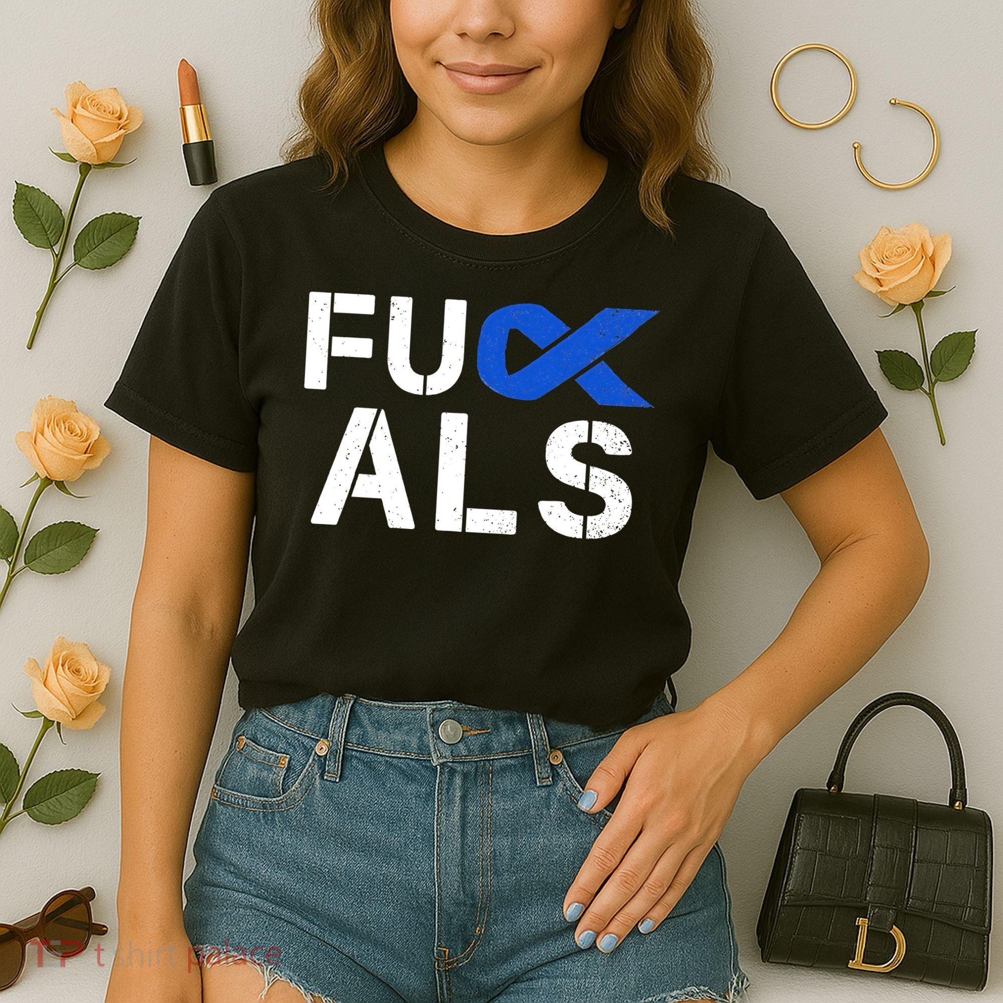 Fuck ALS Awareness Month Blue Ribbon Support Squad Fighter Comfort Colors Boxy T-Shirt