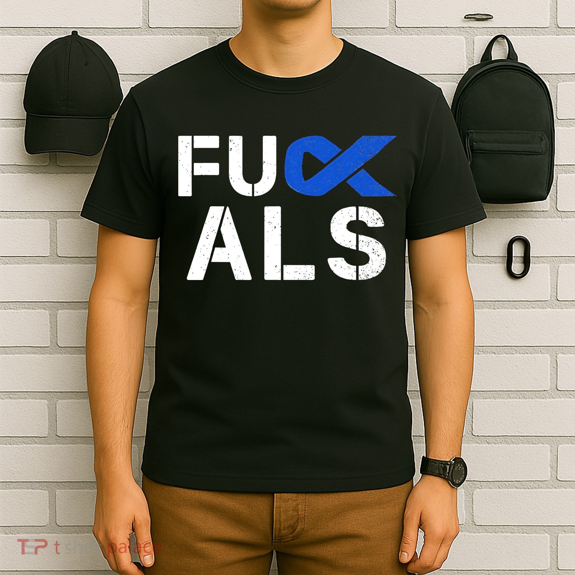 Fuck ALS Awareness Month Blue Ribbon Support Squad Fighter T-Shirt