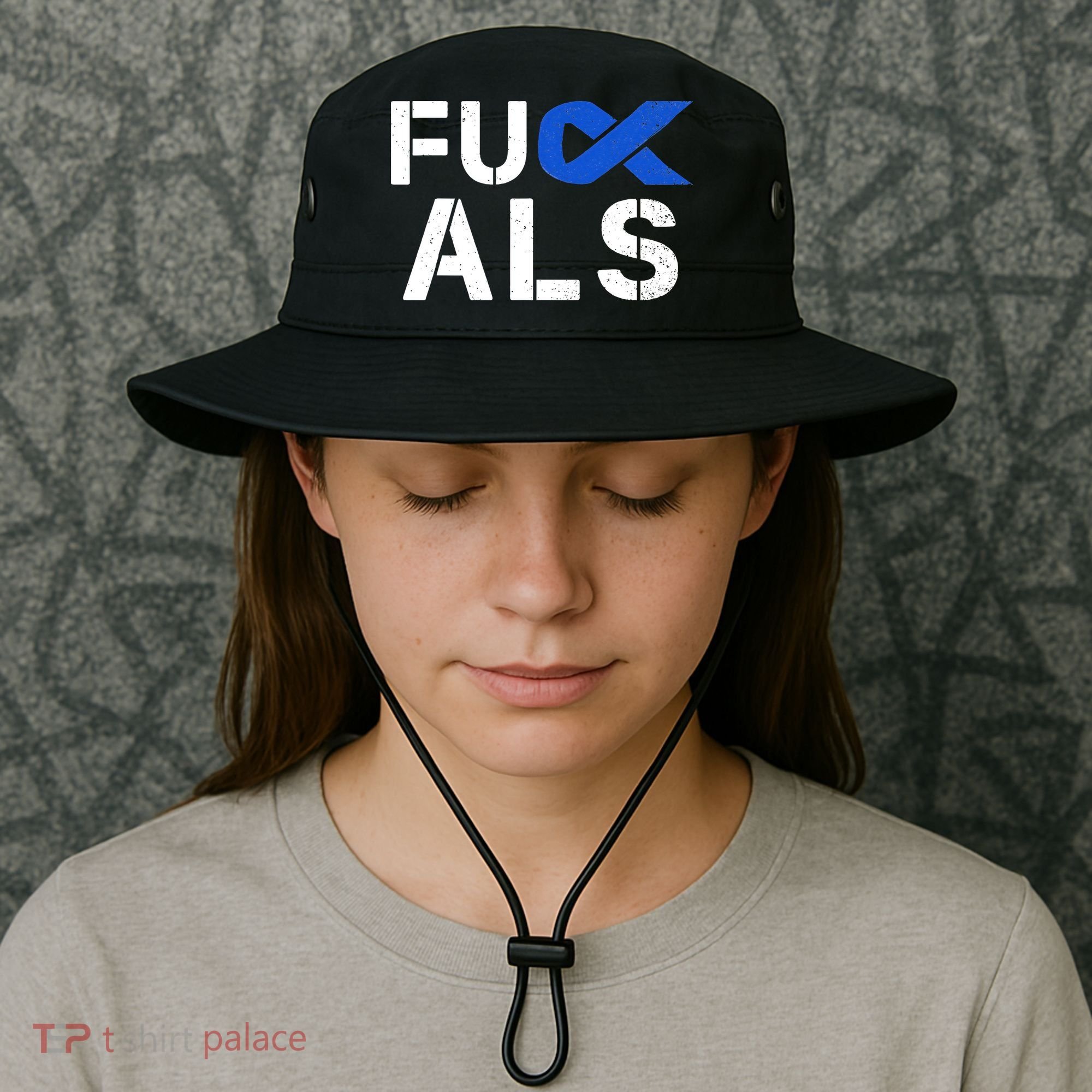Fuck ALS Awareness Month Blue Ribbon Support Squad Fighter Bucket Hat