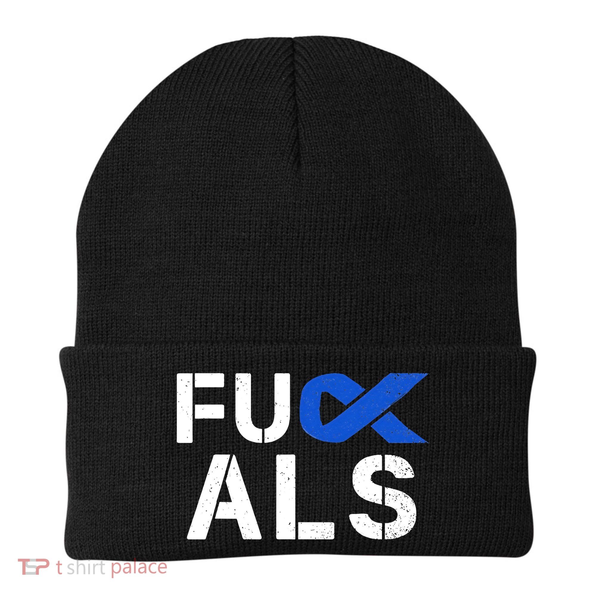 Fuck ALS Awareness Month Blue Ribbon Support Squad Fighter Beanie