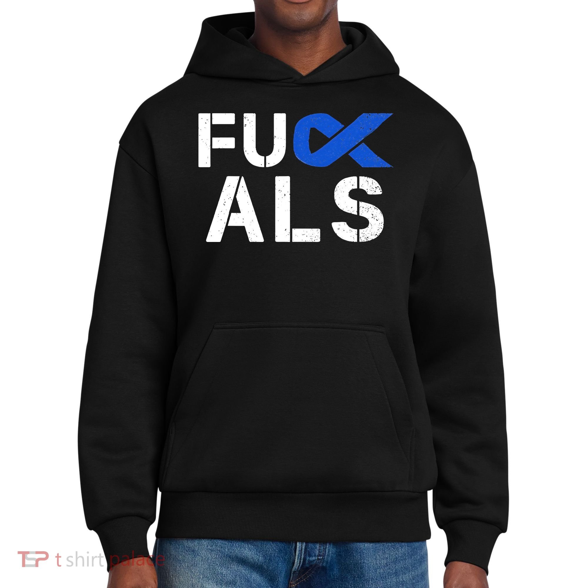 Fuck ALS Awareness Month Blue Ribbon Support Squad Fighter District V.I.T. Heavyweight Hoodie