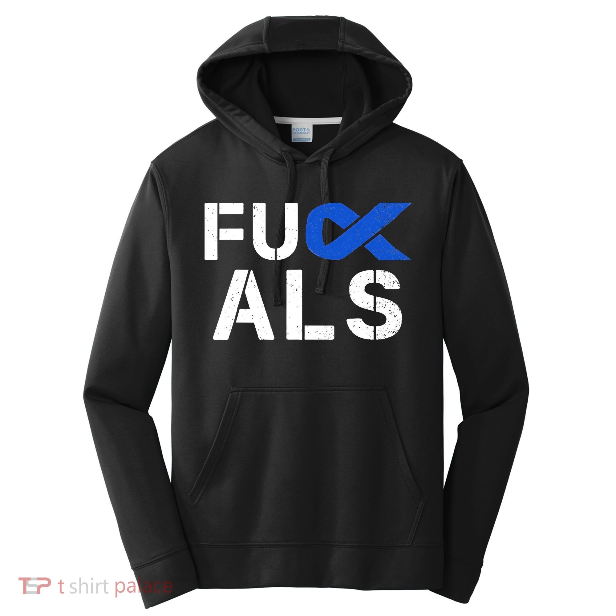 Fuck ALS Awareness Month Blue Ribbon Support Squad Fighter Performance Fleece Hoodie