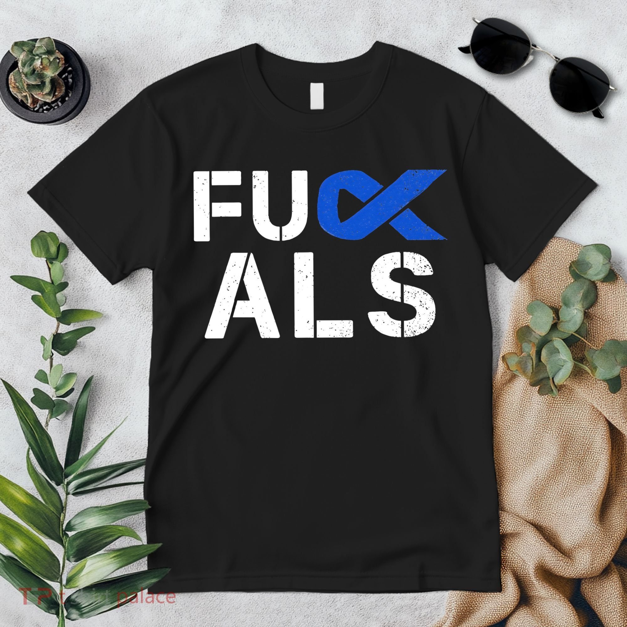 Fuck ALS Awareness Month Blue Ribbon Support Squad Fighter Premium T-Shirt