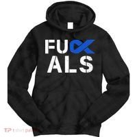 Fuck ALS Awareness Month Blue Ribbon Support Squad Fighter Tie Dye Hoodie thumb 0