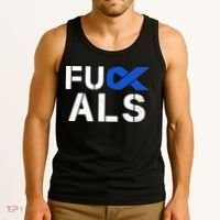 Fuck ALS Awareness Month Blue Ribbon Support Squad Fighter Tank Top thumb 3