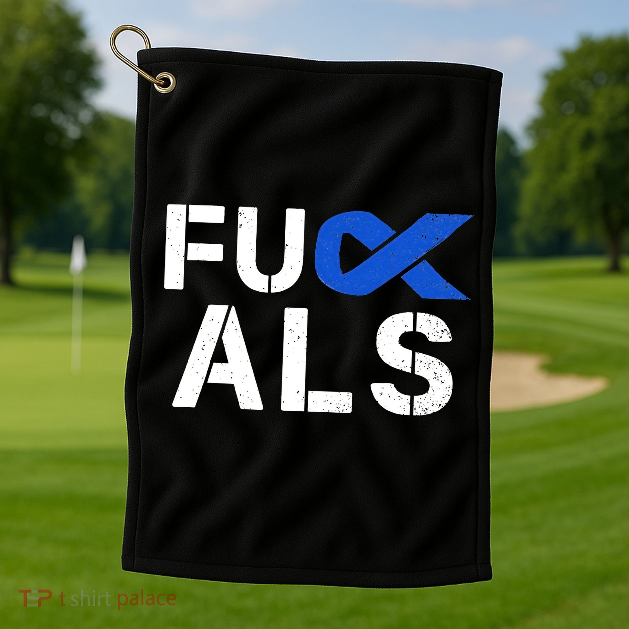 Fuck ALS Awareness Month Blue Ribbon Support Squad Fighter Golf Towel