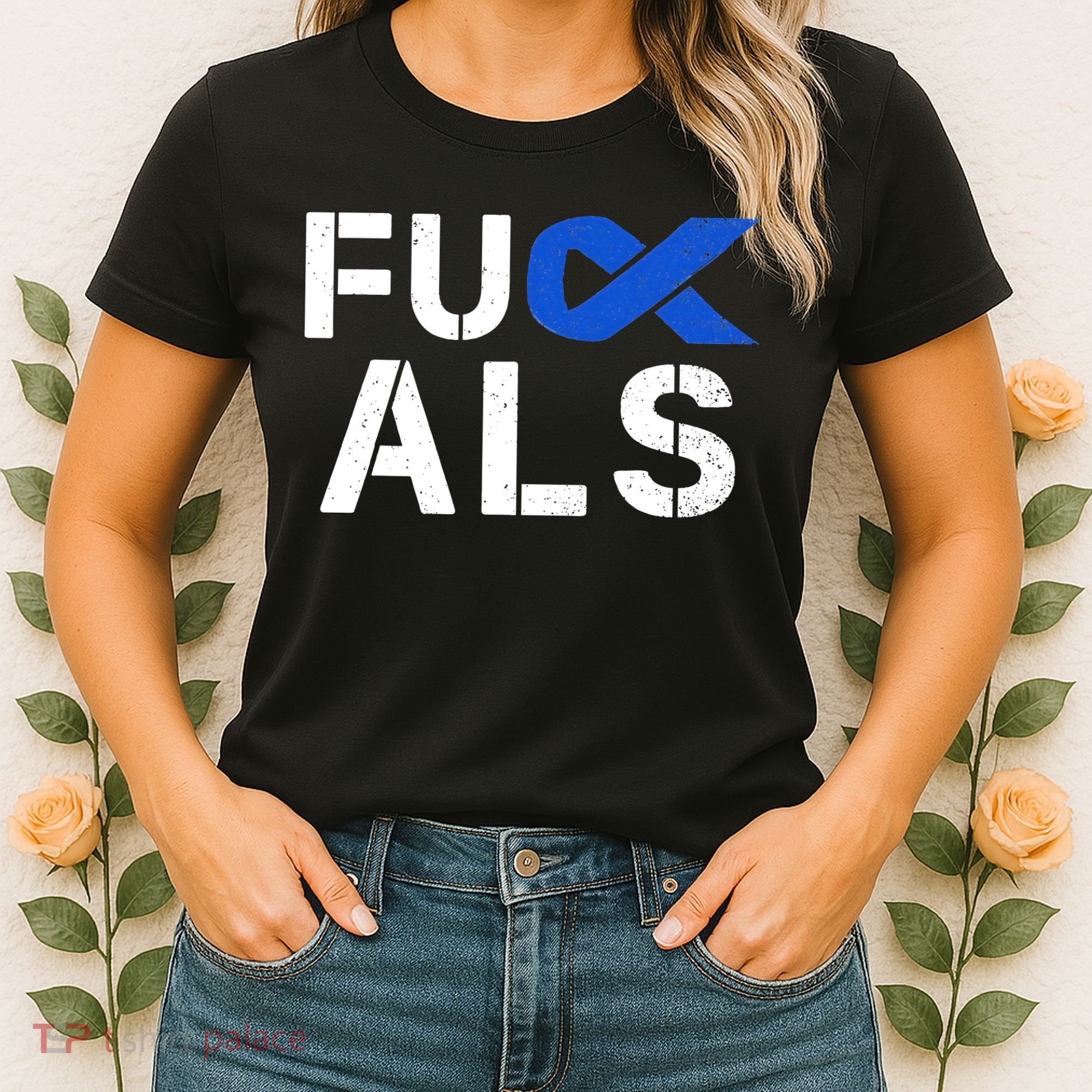 Fuck ALS Awareness Month Blue Ribbon Support Squad Fighter Women's T-Shirt