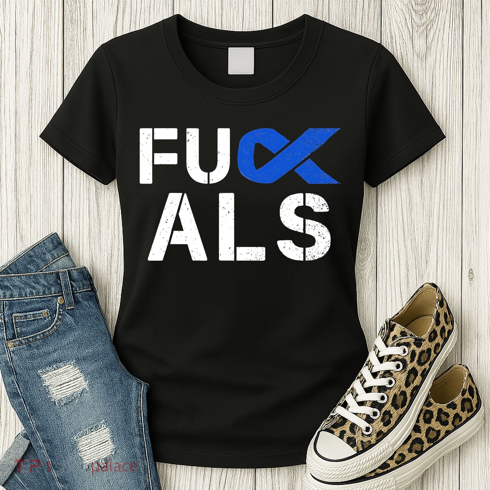 Fuck ALS Awareness Month Blue Ribbon Support Squad Fighter Women's T-Shirt