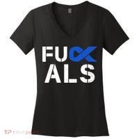Fuck ALS Awareness Month Blue Ribbon Support Squad Fighter Women's V-Neck T-Shirt thumb 0