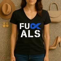 Fuck ALS Awareness Month Blue Ribbon Support Squad Fighter Women's V-Neck T-Shirt thumb 3