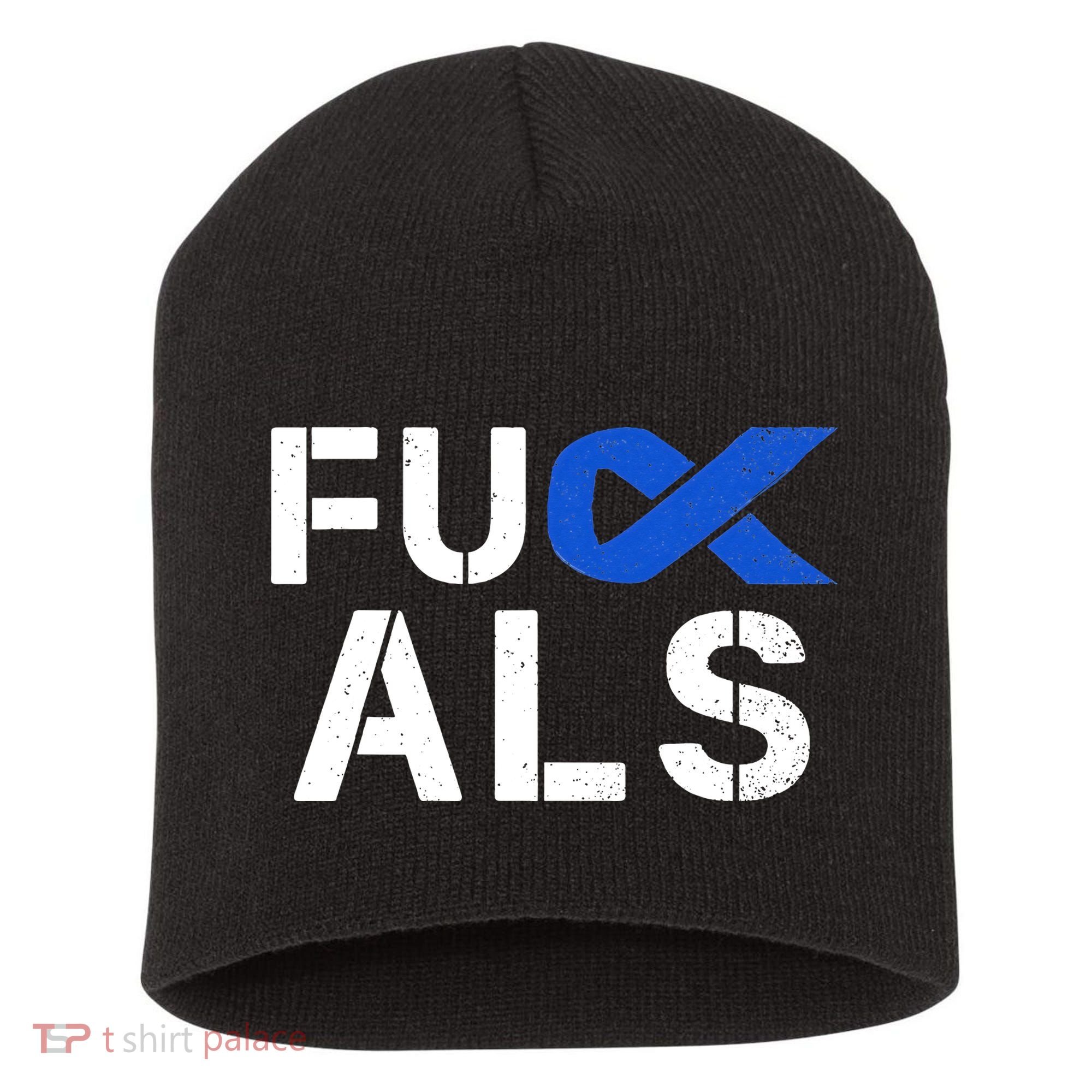 Fuck ALS Awareness Month Blue Ribbon Support Squad Fighter Short Acrylic Beanie