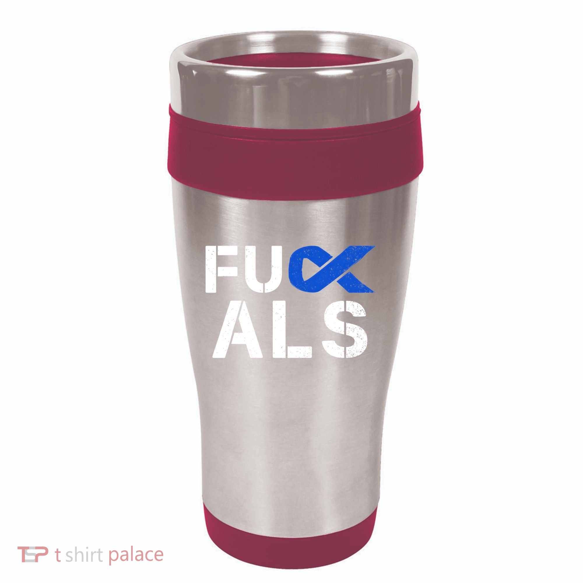 Fuck ALS Awareness Month Blue Ribbon Support Squad Fighter 16oz Travel Tumbler