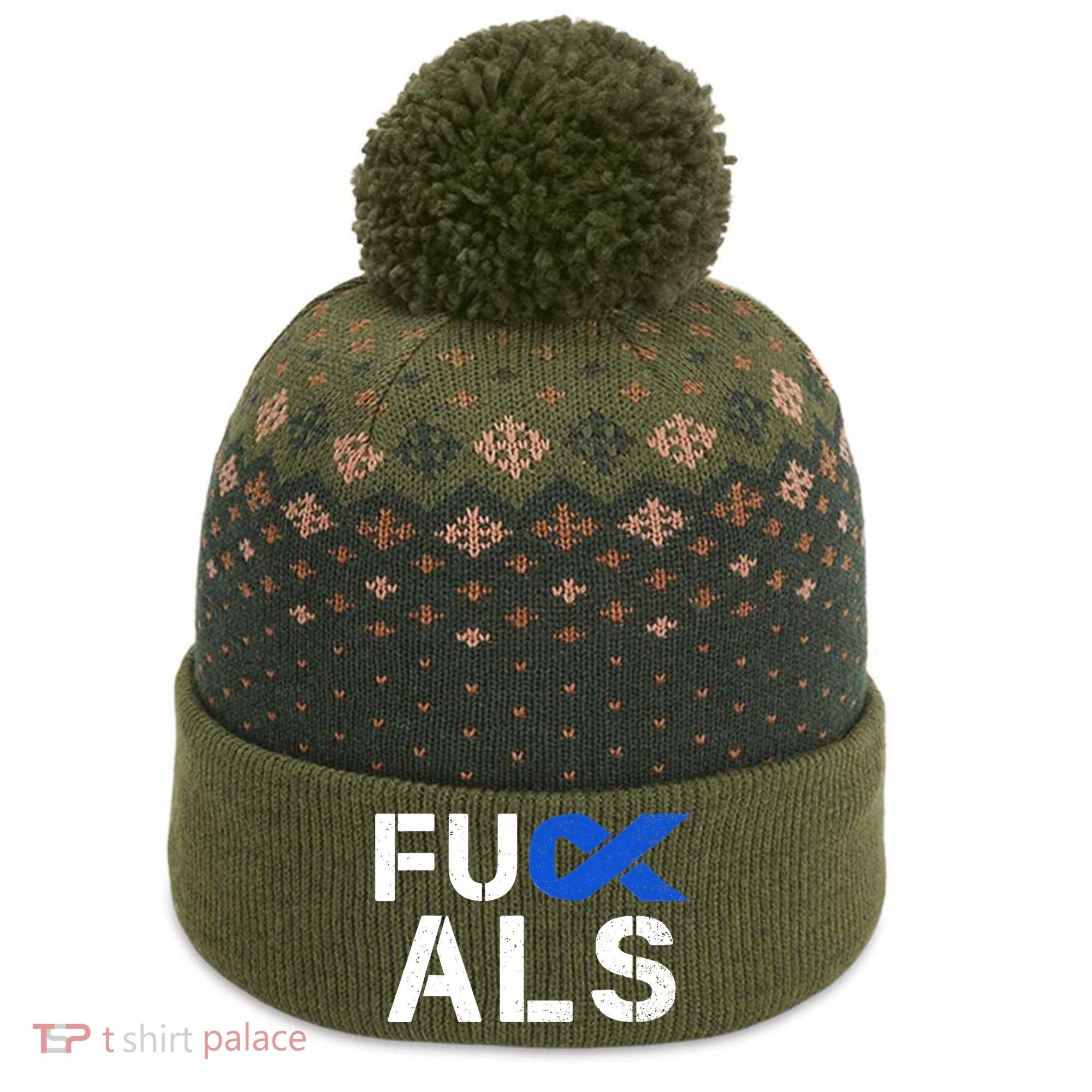 Fuck ALS Awareness Month Blue Ribbon Support Squad Fighter The Baniff Cuffed Pom Beanie