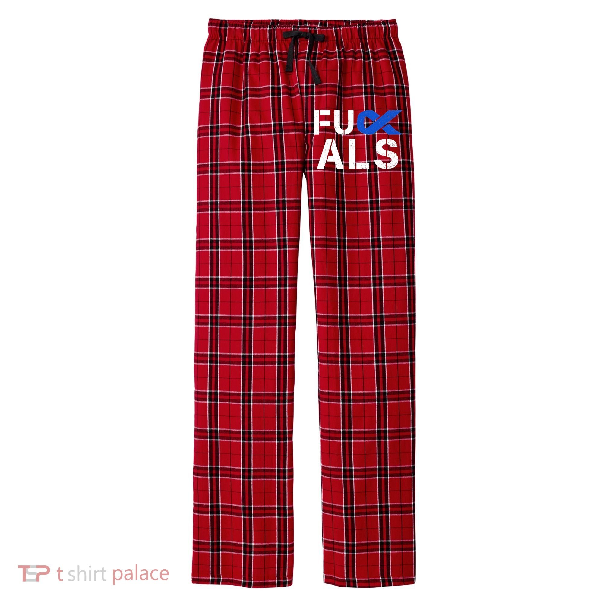 Fuck ALS Awareness Month Blue Ribbon Support Squad Fighter Men's Flannel Plaid Pajama Pants