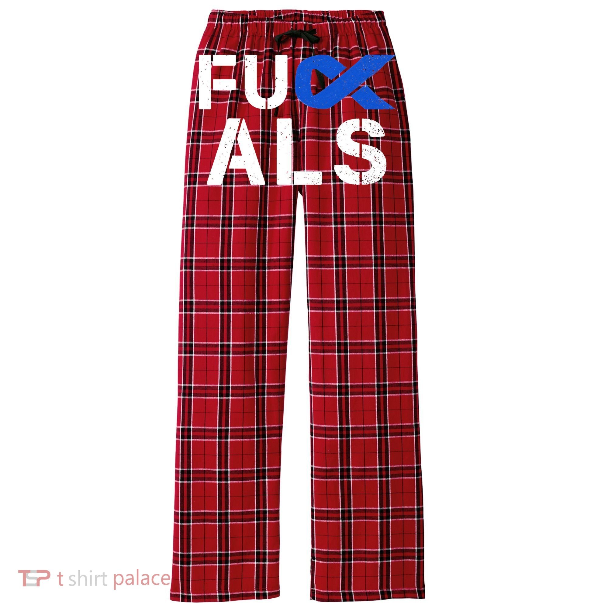 Fuck ALS Awareness Month Blue Ribbon Support Squad Fighter Women's Flannel Plaid Pajama Pants