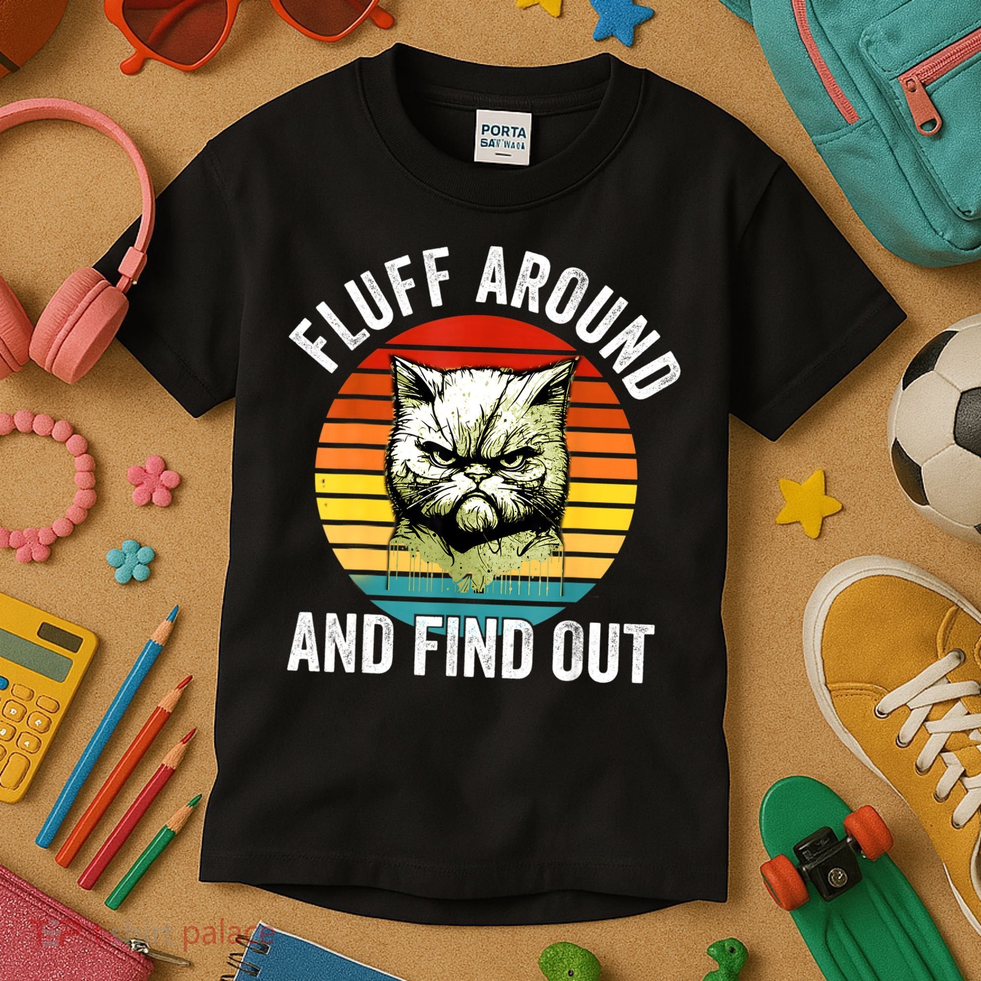 Fluff Around And Find Out Cat Lover Mom Dad Kitten Kids T-Shirt