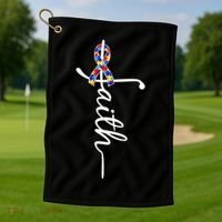 Faith Autism Awareness Month Ribbon Golf Towel thumb 1