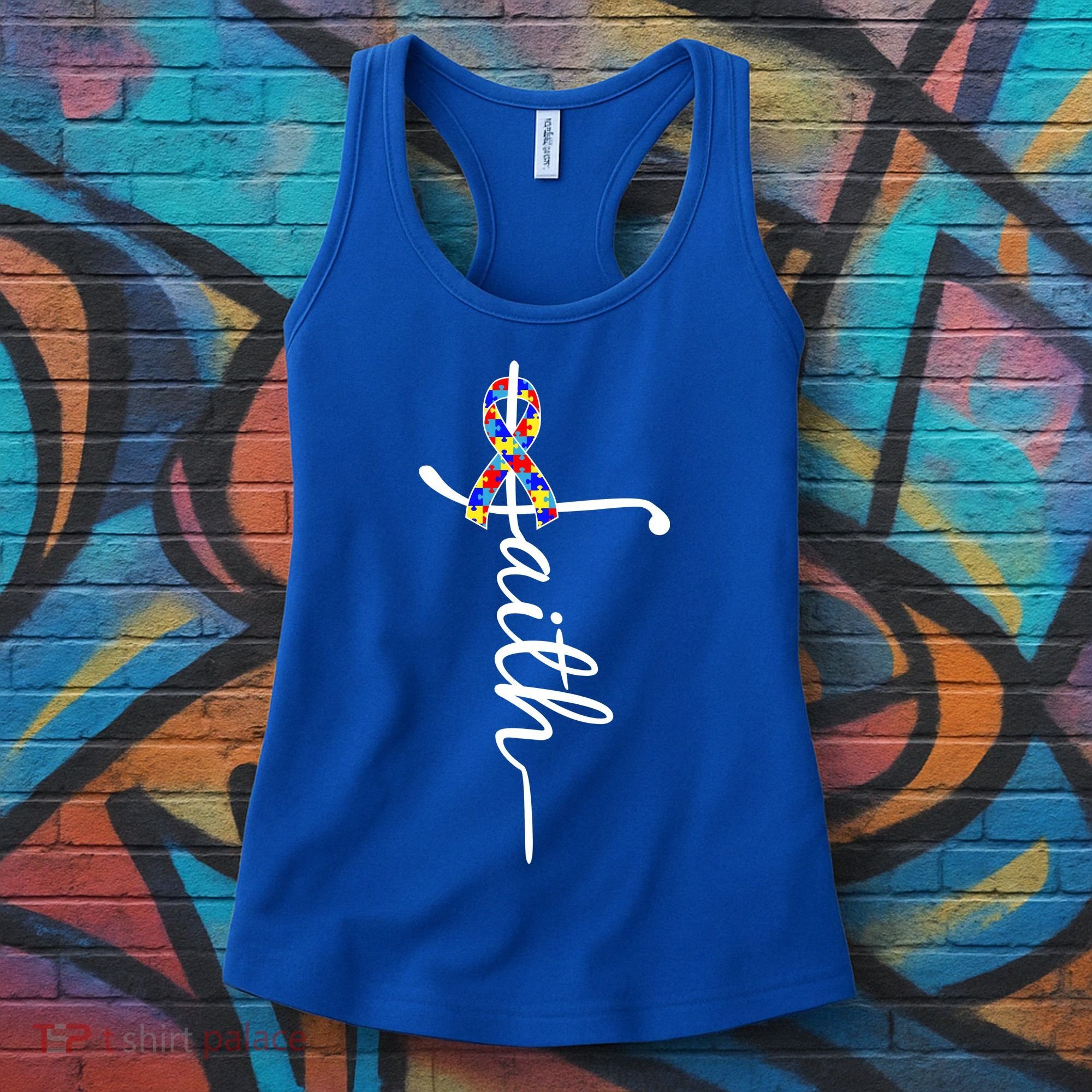 Faith Autism Awareness Month Ribbon Women's Tank Top