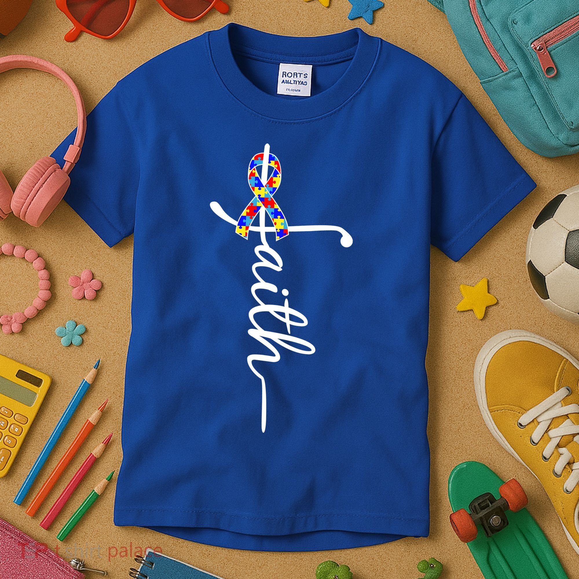 Faith Autism Awareness Month Ribbon Kids T-Shirt