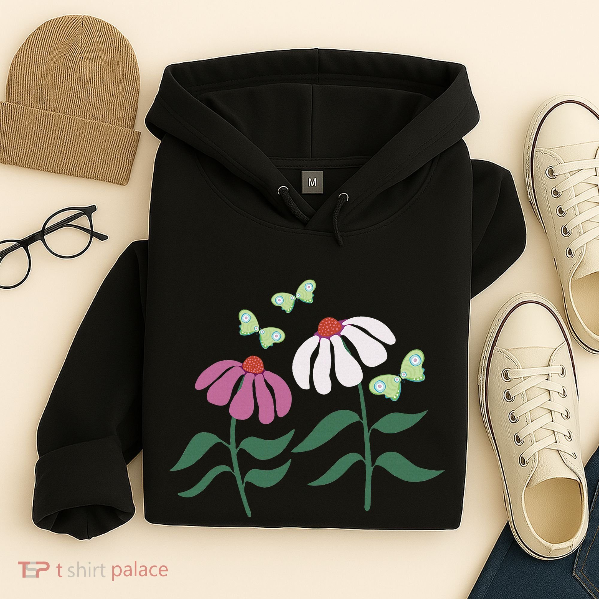Flower And Butterfly Cone Flower And Butterflies Hoodie