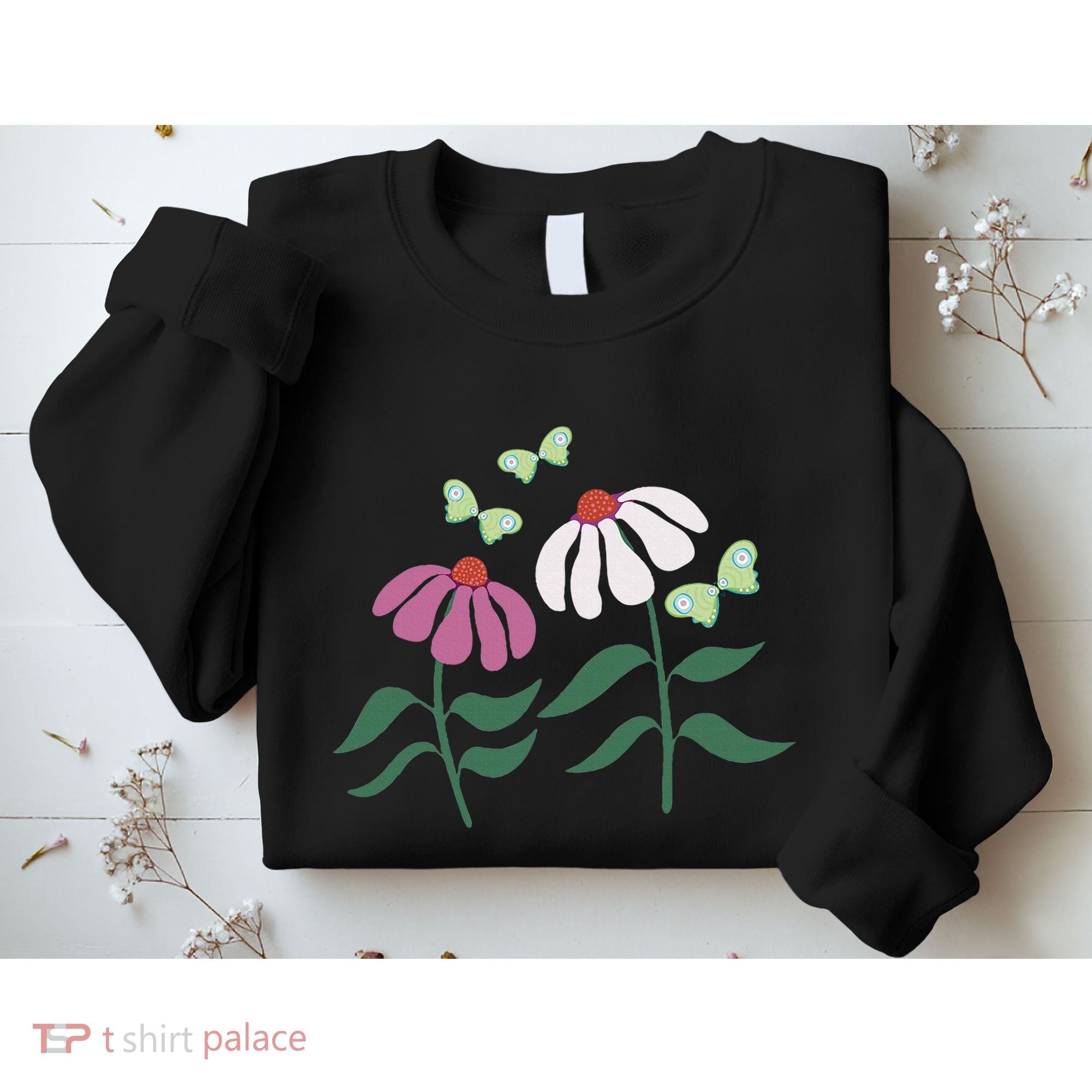 Flower And Butterfly Cone Flower And Butterflies Sweatshirt