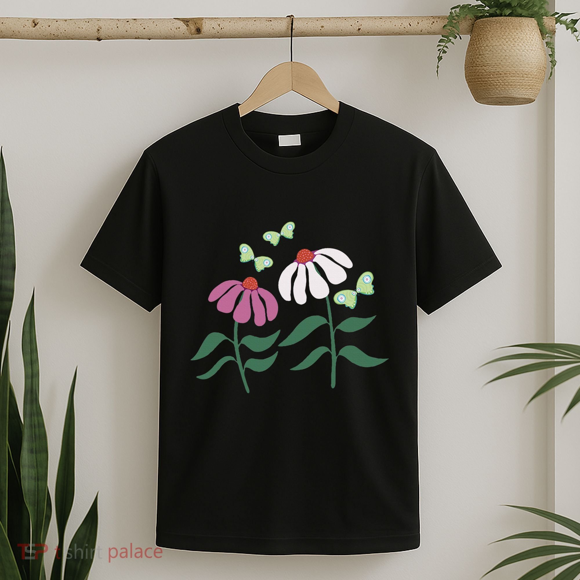 Flower And Butterfly Cone Flower And Butterflies T-Shirt