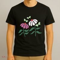 Flower And Butterfly Cone Flower And Butterflies T-Shirt thumb 3