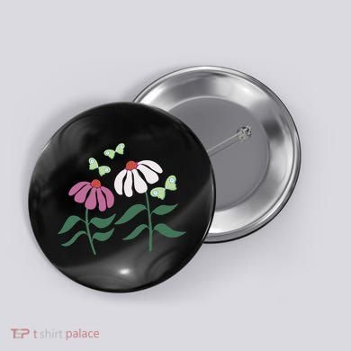Flower And Butterfly Cone Flower And Butterflies Button