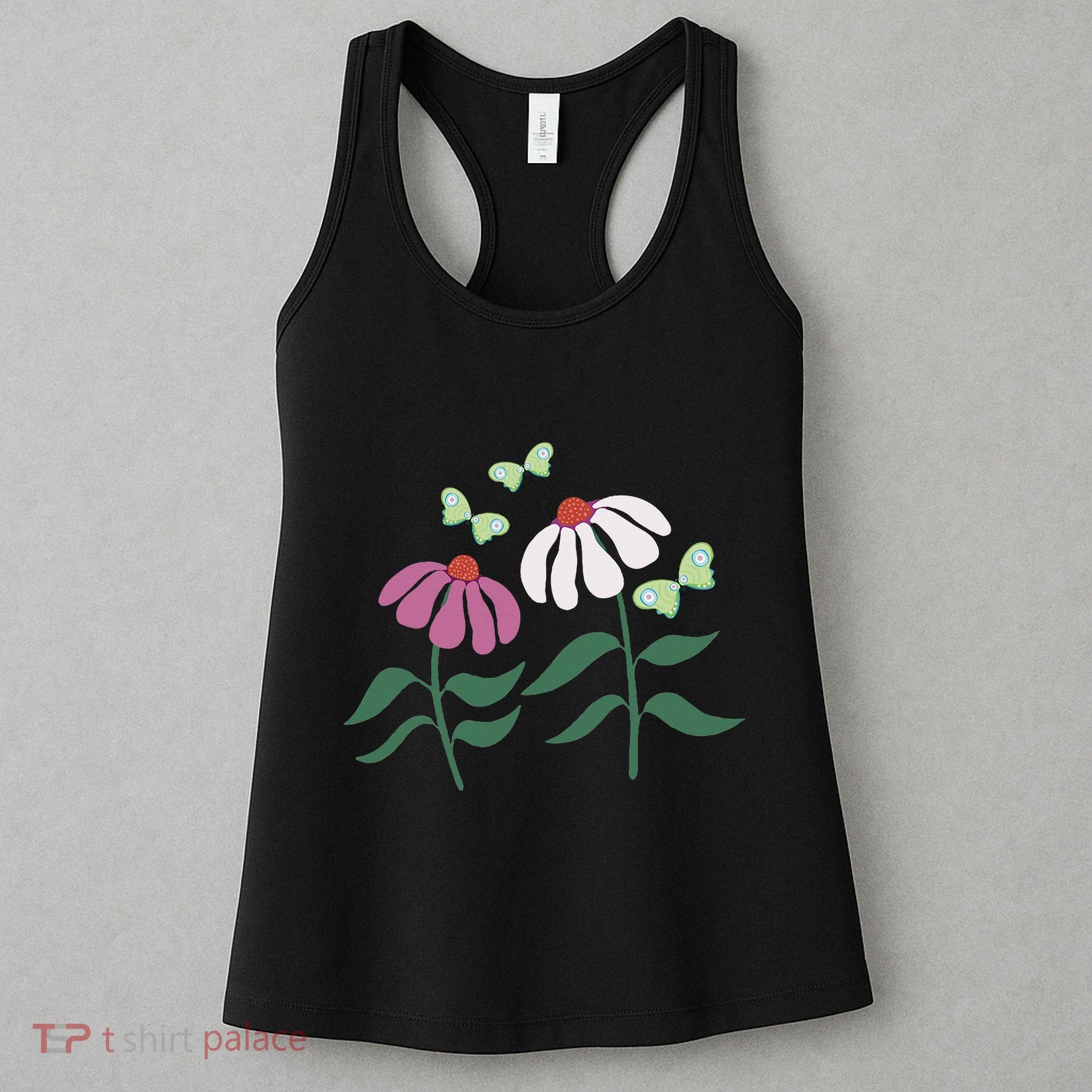 Flower And Butterfly Cone Flower And Butterflies Women's Tank Top