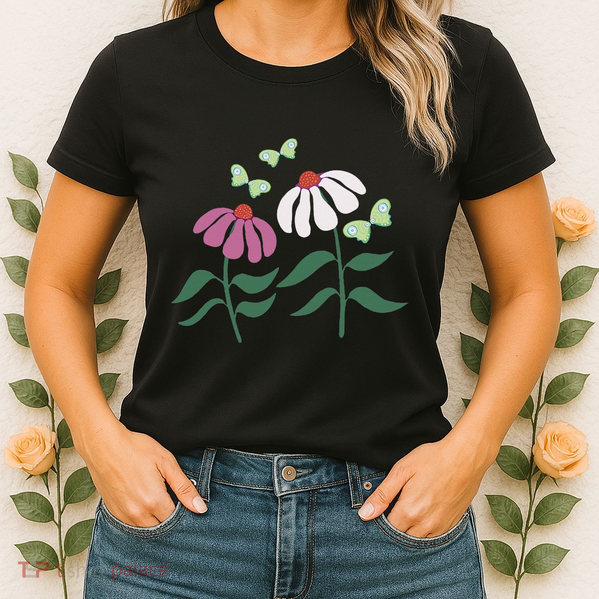 Flower And Butterfly Cone Flower And Butterflies Women's T-Shirt