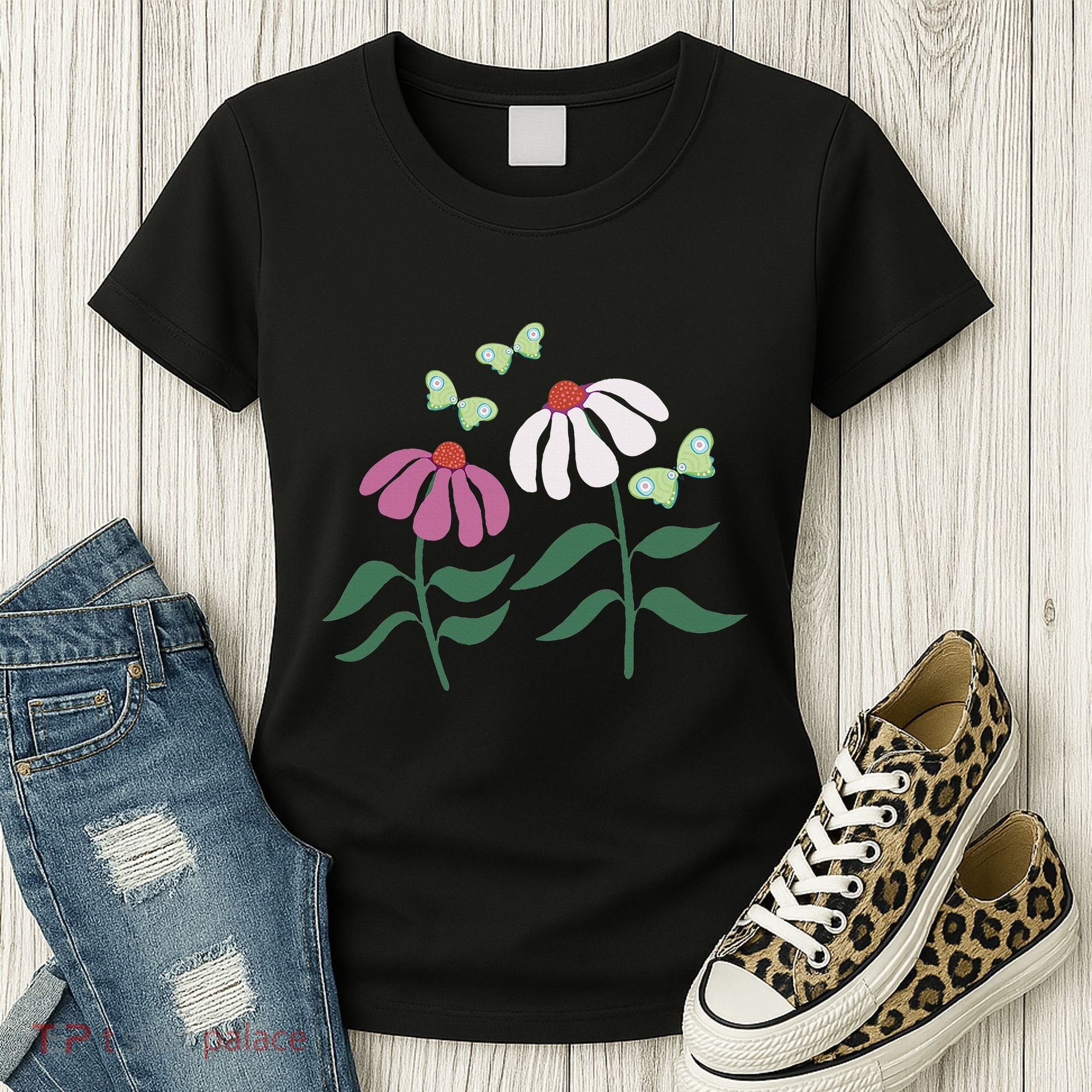 Flower And Butterfly Cone Flower And Butterflies Women's T-Shirt
