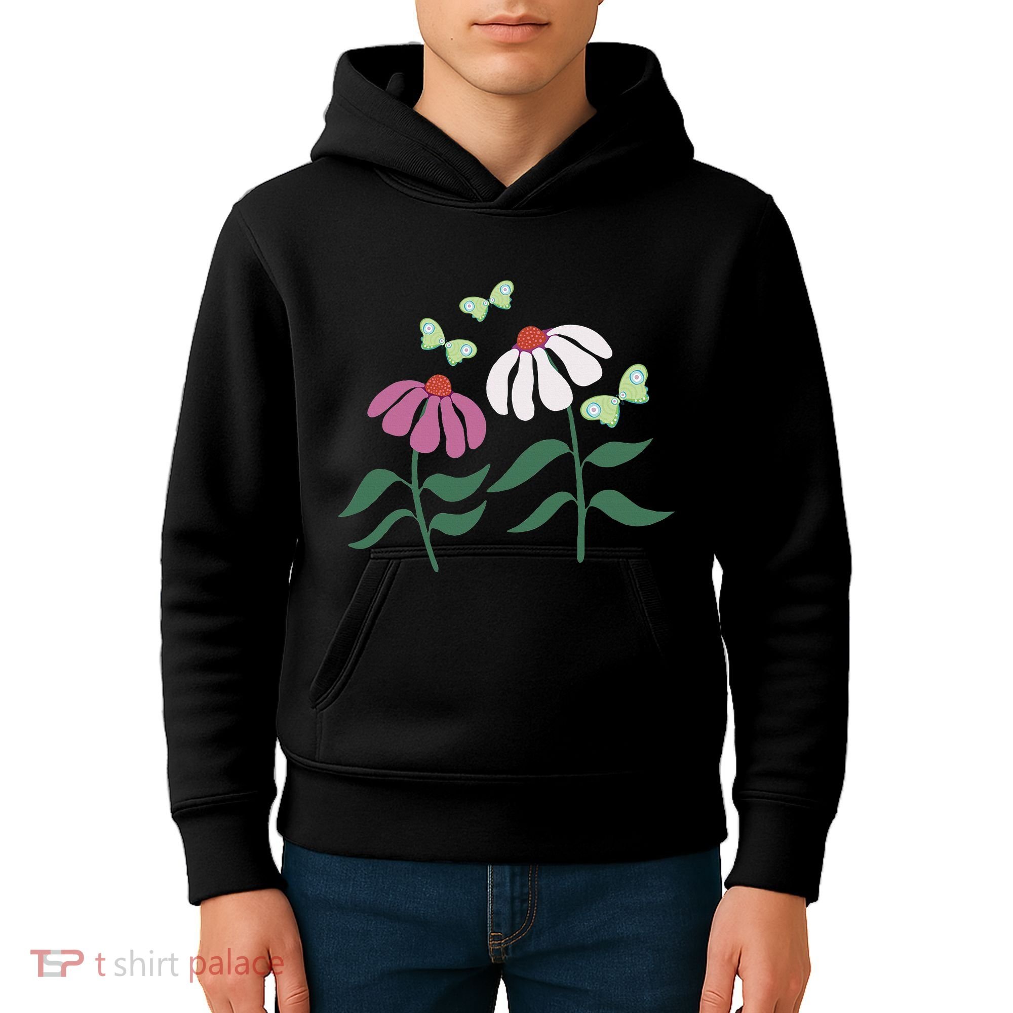Flower And Butterfly Cone Flower And Butterflies Kids Hoodie