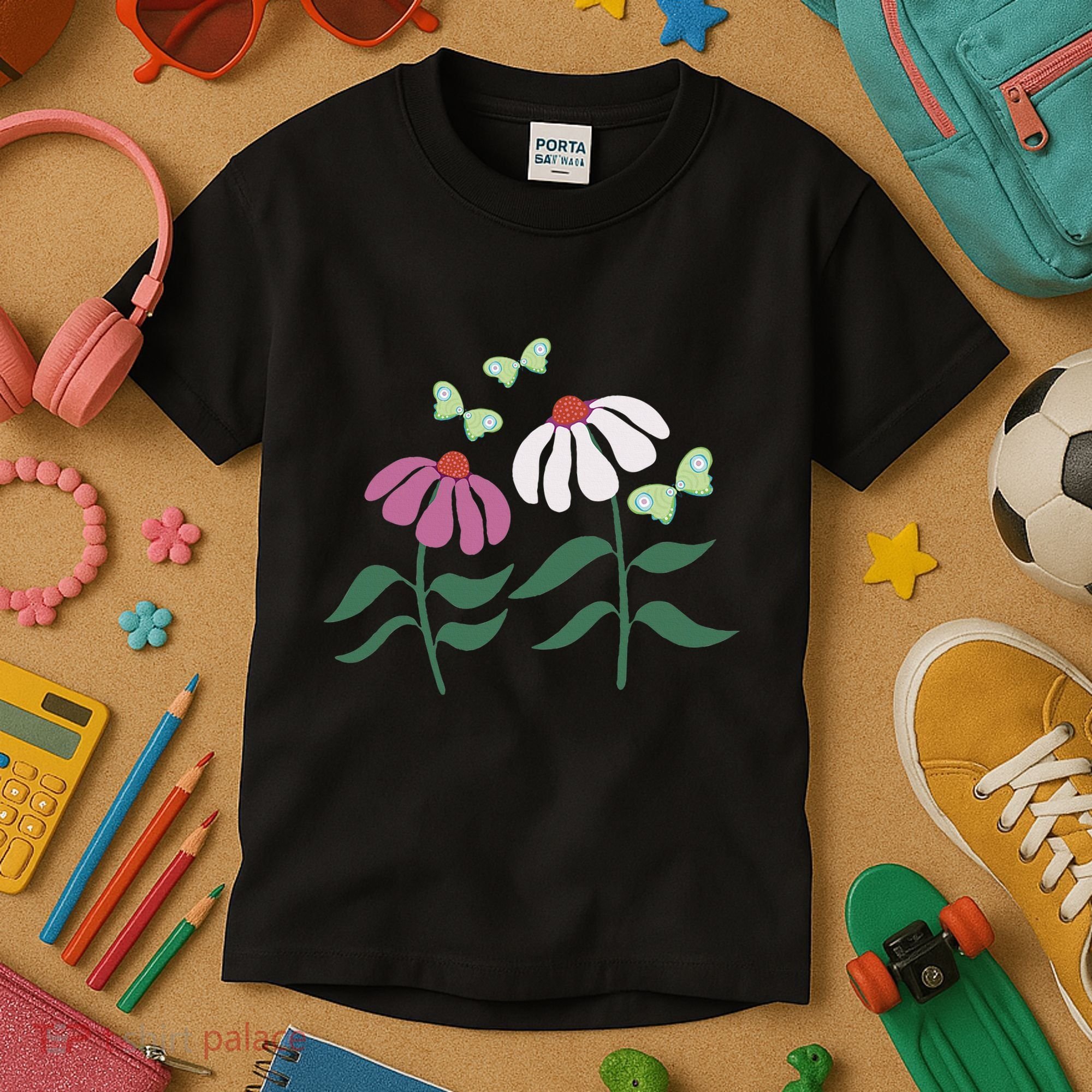 Flower And Butterfly Cone Flower And Butterflies Kids T-Shirt