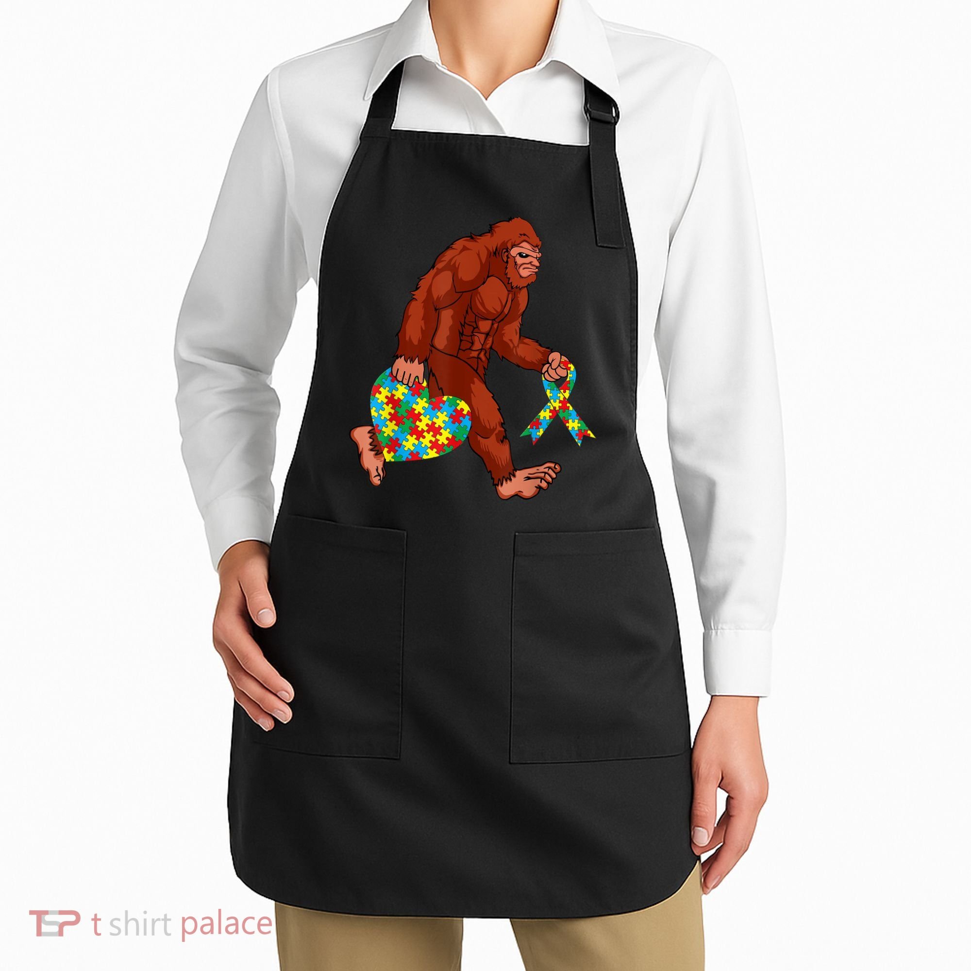 Funny Autism Bigfoot Autism Awareness Month Apron