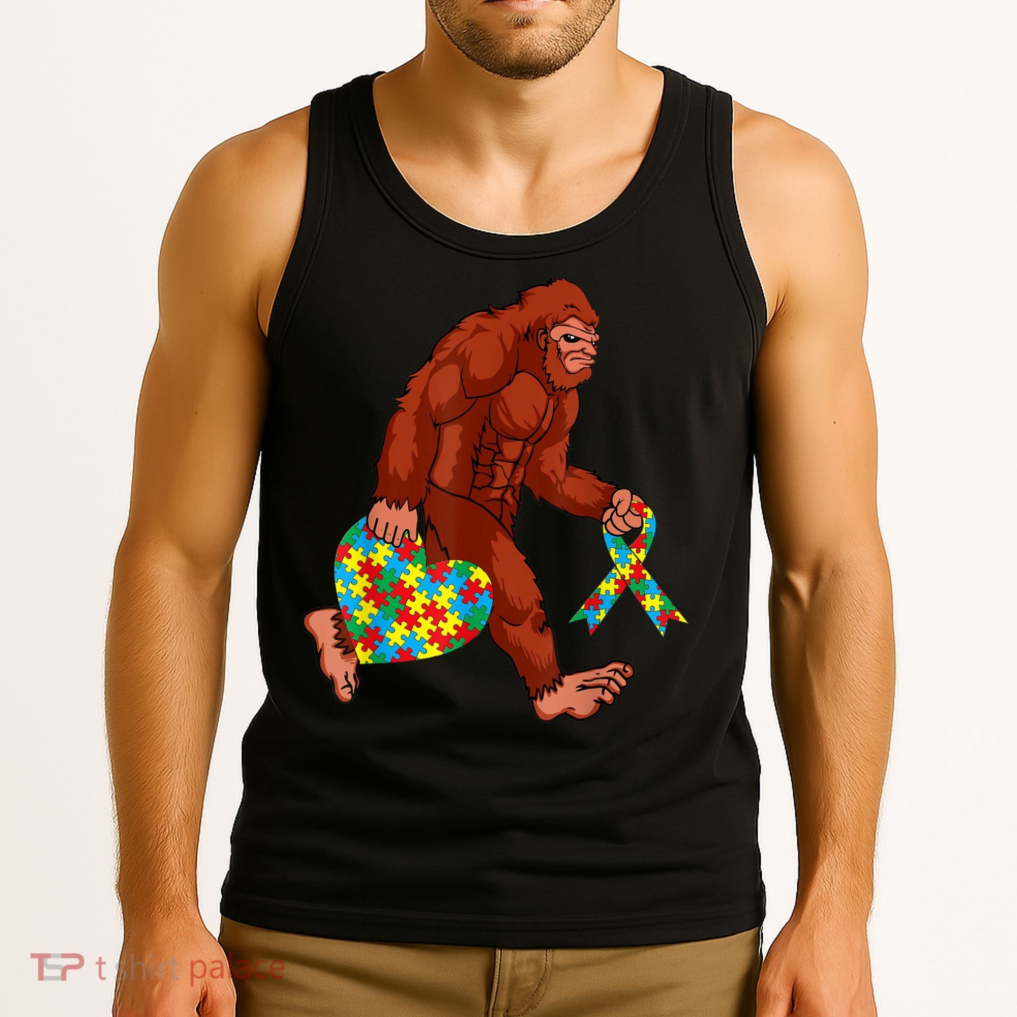 Funny Autism Bigfoot Autism Awareness Month Tank Top