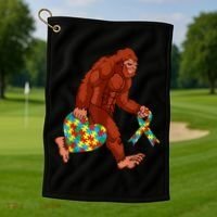 Funny Autism Bigfoot Autism Awareness Month Golf Towel thumb 1