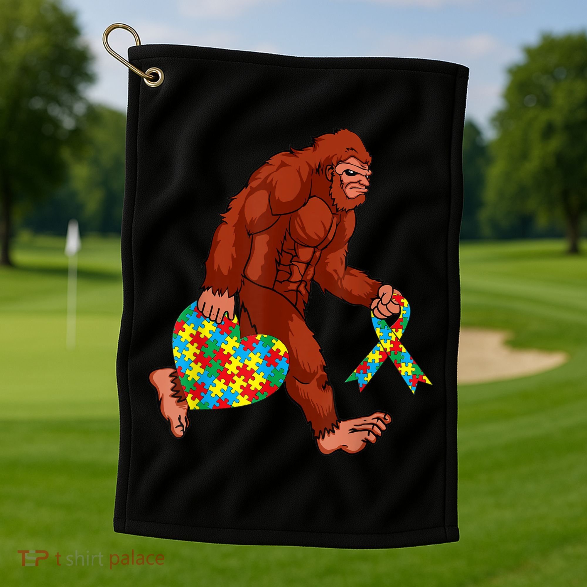 Funny Autism Bigfoot Autism Awareness Month Golf Towel