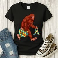 Funny Autism Bigfoot Autism Awareness Month Women's T-Shirt thumb 3