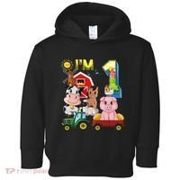 Farm Animals Barnyard Tractor 1st Birthday I'm 1 Year Old Toddler Hoodie thumb 0