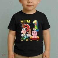 Farm Animals Barnyard Tractor 1st Birthday I'm 1 Year Old Toddler T-Shirt thumb 2